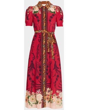Saloni Vanessa Floral Shirtdress - Red