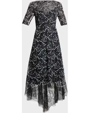 Teri Jon 3D Lace High-Low Cocktail Dress - Black