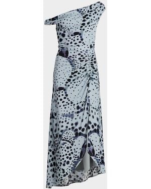 AMUR Ella Print Midi Dress - Blue