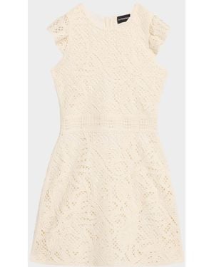 Emporio Armani Flutter-Sleeve Guipure Lace Mini Dress - Natural