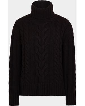 Twp Cashmere Turtleneck Cable-Knit Sweater - Black