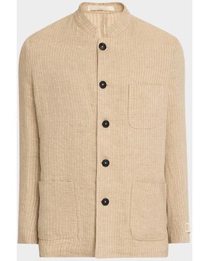 Massimo Alba Apos;S Linen And Cotton Band-Collar Stripe Jacket - Natural