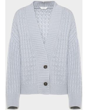 Malo Anna Cashmere Cable-Knit V-Neck Cardigan - Blue
