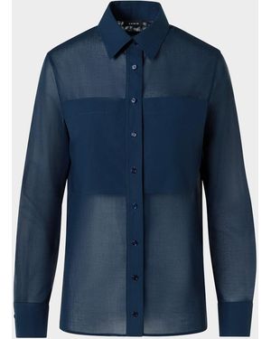 Akris Cotton Voile Button-Down Tunic Blouse - Blue