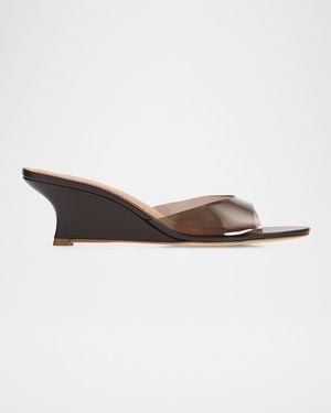 STAUD Brigitte Leather Wedge Sandals - White