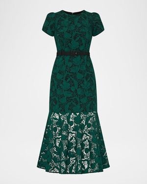 MILLY Tahlia Tulip Garden Lace Midi Dress - Green
