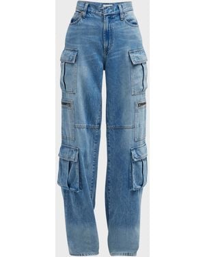 Alice + Olivia Cay Baggy Denim Cargo Pants - Blue