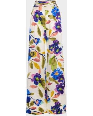 Ramy Brook Joss Wide-Leg Floral Satin Pants - White