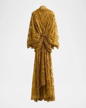 Zimmermann Ascent Ruched Lace Batwing Gown - Metallic