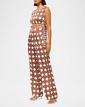 MISA Los Angles Rattan Tile Rita Satin Pants - White