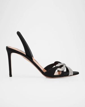 Aquazzura 85Mm Ribbon Kiss Embellished Satin Slingback Sandals - Metallic