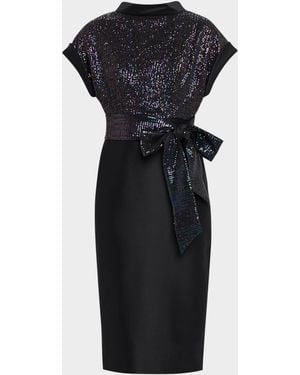 Badgley Mischka Sequin & Mikado Midi Sheath Dress - Black