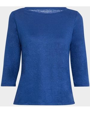 Majestic Filatures Boat-Neck 3/4-Sleeve Semi-Relaxed Tee - Blue