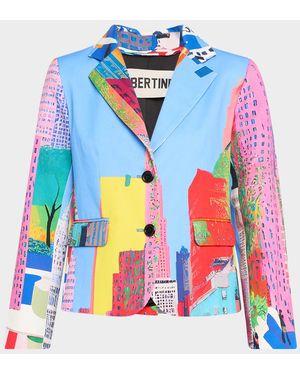Libertine Nyc Print Single-Breasted Short Jacket - Blue