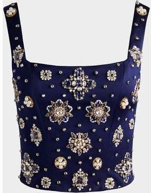 Alice + Olivia Lilianna Embellished Satin Corset Top - Blue