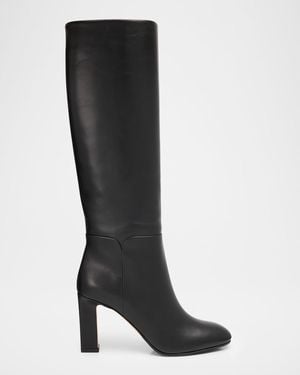Aquazzura 85Mm Sellier Leather Knee-High Boots - Black