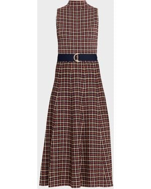 Cara Cara Brice Belted Plaid Knit Midi Dress - Purple