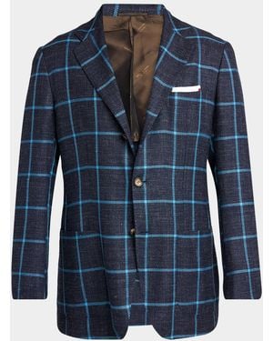 Kiton Apos;S Windowpane Check Cashmere-Blend Blazer - Blue