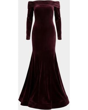 Mac Duggal Velvet Off-The-Shoulder Mermaid Gown - Purple
