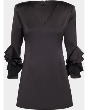 Ramy Brook Klara Ruffle-Cuff Mini Sheath Dress - Black