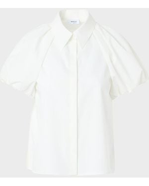 Akris Punto Cotton Poplin Puff-Sleeve Shirt - White
