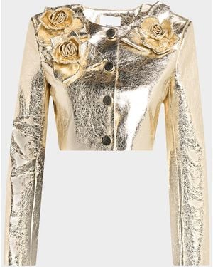 AKNVAS Signe Metallic Jacket With Flower Appliqué - Natural