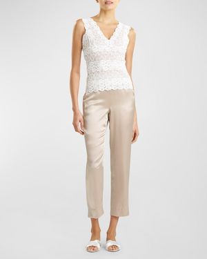 Natori V-Neck Floral Lace Tank - Natural