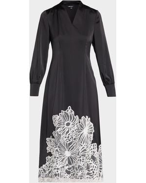 Misook Fit & Flare Lace Crepe De Chine Midi Dress - Black