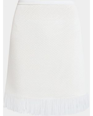 Ferragamo Wool Mesh Knit Fringed Mini Skirt - White