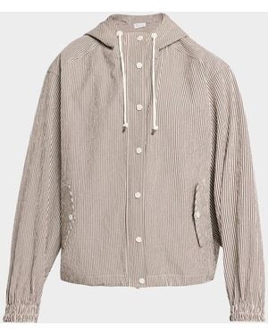 Brunello Cucinelli Cotton Seersucker Hooded Jacket - Gray