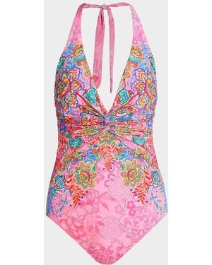 Johnny Was Floral Twisted One-Piece Swimsuit - Pink