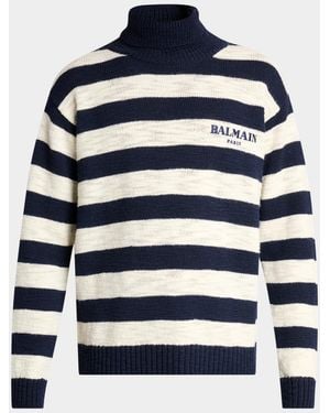 Balmain Apos;S Mariniere Stripe Wool Knit Turtleneck Sweater - Blue