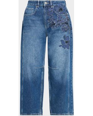 JBQ Archie Floral Embroidered Cropped Jeans - Blue