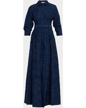 Jonathan Simkhai Courtney Belted Organza Jacquard Gown - Blue