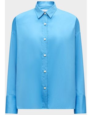 Callas Milano Sirene Button-Down Silk Twill Scarf Shirt - Blue