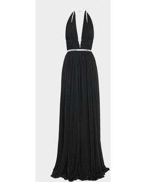 Alaïa Deesse Leather-Trimmed Pleated Jersey Gown - Black