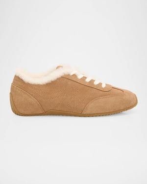 Rag & Bone Retro Runner Suede Shearling-Lined Low-Top Sneakers - Natural