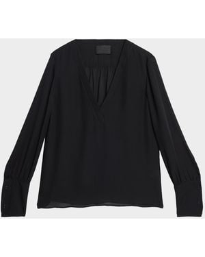 Nili Lotan Mariposa Silk Georgette V-Neck Blouse - Black