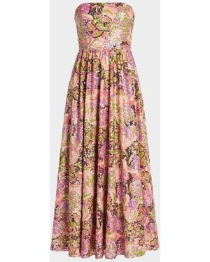 Mac Duggal Strapless Floral Sequined Midi Dress - White