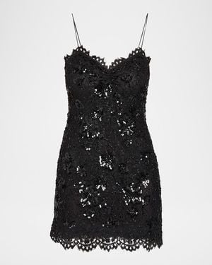 LoveShackFancy Jetta Sequined Floral Lace Mini Dress - Black
