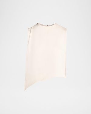 Vince Asymmetric Satin Lace Top - White