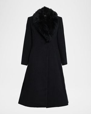 Sofiacashmere Single-Breasted Coat With Shearling Collar - Black