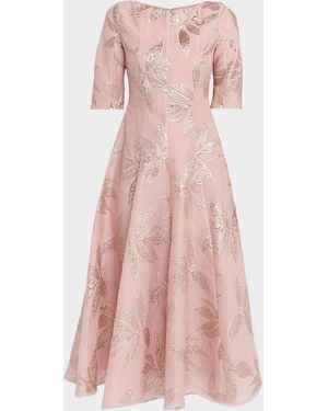 Talbot Runhof Metallic Peony Jacquard Midi Cocktail Dress - Pink