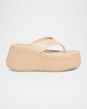 Chloé Nama Platform Leather Thong Sandals - White