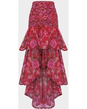 PATBO Peony Floral High-Low Midi Skirt - Red