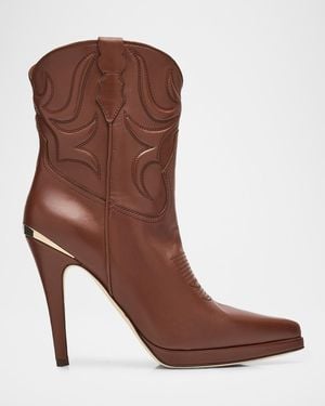 Partow Camp Embroidered Leather Stiletto Cowboy Boots - Brown