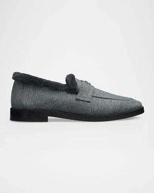 Bougeotte Aspen Flannel Shearling-Lined Loafers - White