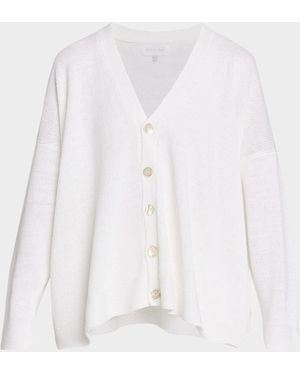 Eskandar Cotton Linen V-Neck Cardigan - White