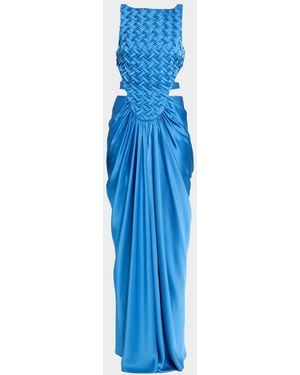 Et Ochs Magdalen Smocked Cutout Column Gown - Blue