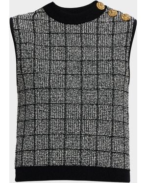 Balmain Sleeveless Grid-Check Knit Top - Black
